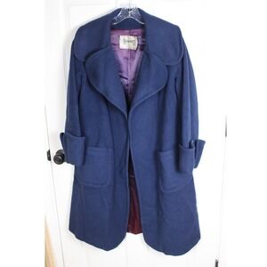 Vintage Chanonff Amicale 100% Cashmere Blue Coat Oversized Collar Purple Lined